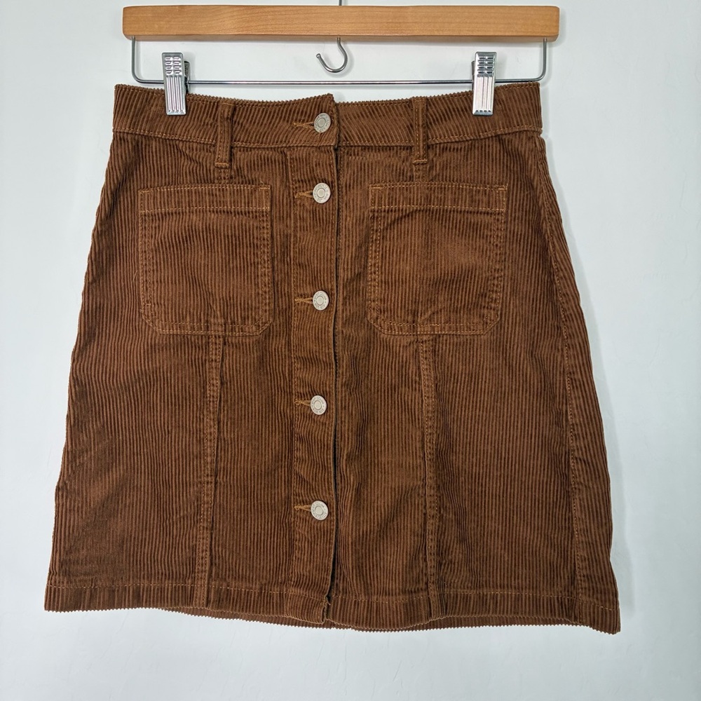 Gap Brown Corduroy Button Front Mini Skirt Pockets Size 0/25
